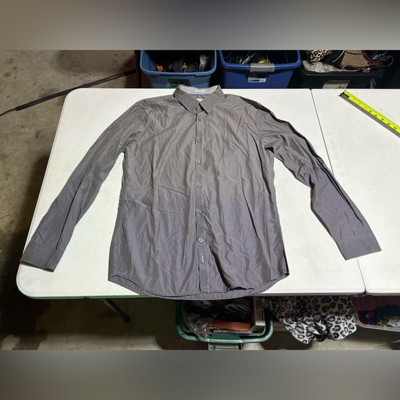 Calvin Klein Premium Dress Shirt Men's Medium Long Sleeve Button Down Gray - Picture 1 of 7